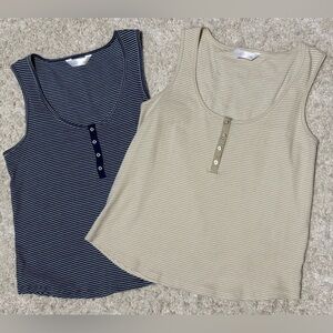 LC Lauren Conrad Striped Henley Tank Tops size Large